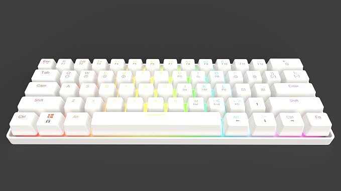 HK GAMING GK61 Mechanical Gaming Keyboard - 61 Keys Multi Color RGB Illuminated LED Backlit Wired Programmable for PC/Mac Gamer (Gateron Optical Silver, White)