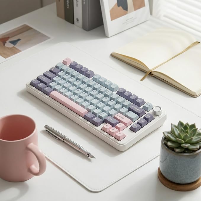 126 Keys PBT Double Shot Keycaps, Macaron Pastel Cute Keycap Set, Pink Blue Dreamy Cherry Profile Keycaps for Mechanical Keyboard 60% 65% 75% 100% Cherry MX Switches