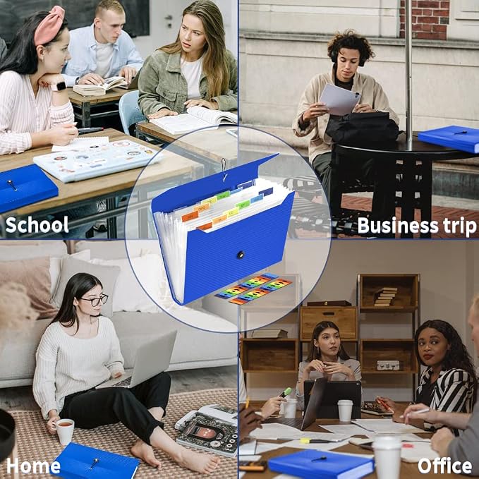 Expanding File Folder, 13 Pockets Accordian File Holder Organizer, A4 Letter Size Paper Document Receipt Organizer Accordion Filing Folder for Classroom, Home, Office and Travel