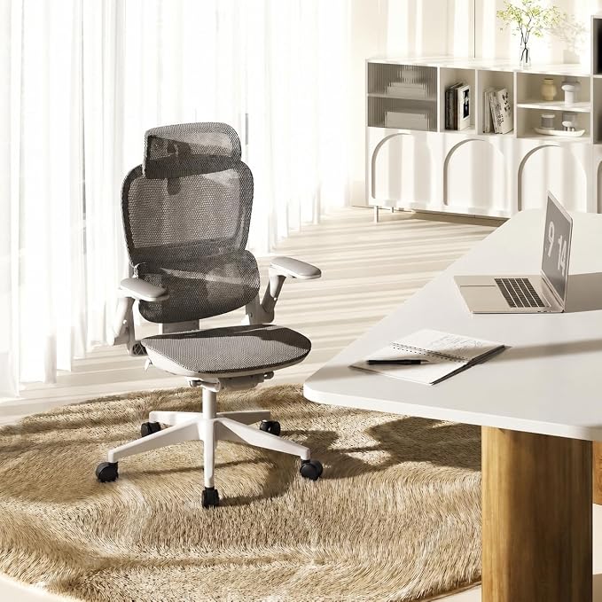 SIHOO B300 PRO Comfy Ergonomic Office Chair Without FOOTREST, Mesh Computer Chair with 360° FILP-up 6D Armrests, 135° Reclining, Breathable Desk Chair for Home Office, Holds 300 LBS-White