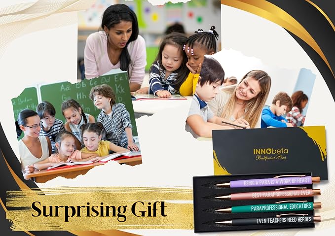 InnoBeta Paraprofessional Appreciation Gifts, Gifts for Teacher Paraprofessional, Ballpoint Pen Set of 4, Idea for Paraprofessional on Appreciation Day and Christmas