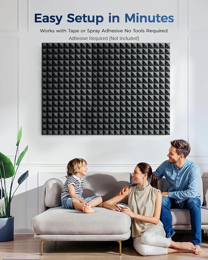 GUERRI 24 Pack Acoustic Foam Panels 12" x 12" x 3.2" Pyramid Design Sound Proof Foam Panels High Density Sound Absorbing Foam Echo Reduction for Wall, Home Studio, Recording & Gaming