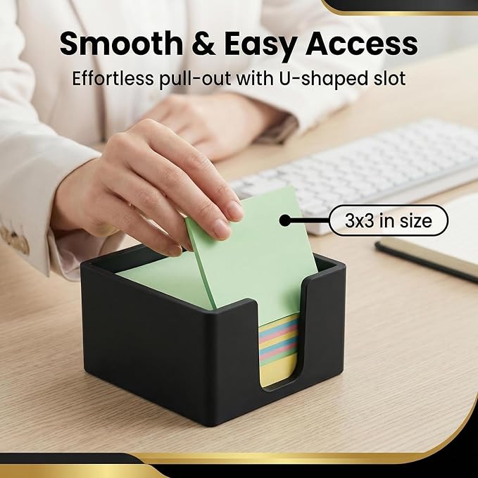 Silicone Sticky Note Holder for Desk - Modern 3x3 Inch Memo Pad Dispenser Post Note Holder, Minimalist Desk Storage Organizer for Office, Home, and School, Black