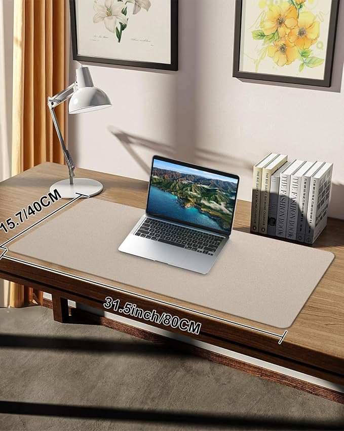 Small Desk Mat,Leather Desk Pad Protector,Desk Mouse pad,Office Desk mat,Laptop Mat for Desk, Non-Slip PU Leather Desk Blotter,Waterproof Desk Writing Pad for Office/Home(31.5"x15.7",Apricot)