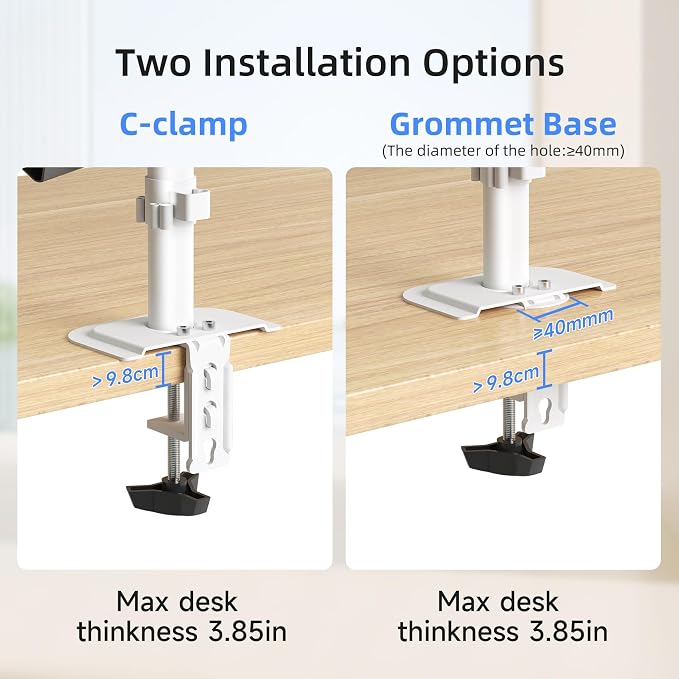 suptek Triple Monitor Mount for Most 17 to 32 inch Screens,Gas Springs Adjustment Triple Monitor Desk Mount Stand with Clamp & Grommet Kit,White(MDX003W)