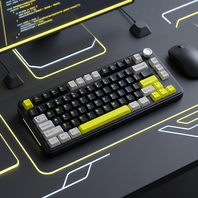 130 Keys Black Grey Yellow PBT Keycaps, Double Shot Cherry Profile Keycap Set, Custom Mechanical Keyboard Keycaps for 60% 65% 75% 87% 100% ANSI Layout,Cherry Mx Switches