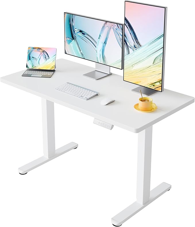 HUANUO Electric Standing Desk,40" x 24" Height Adjustable Desk, 4 Memory Height Settings, Sit to Stand Up Desk for Home Office, with Headphone Hook, Cable Manager, White