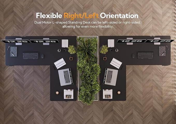 Claiks L Shaped Standing Desk Dual Motor 63x55 inch Adjustable Height Black | Height 28.5-47.2 inch, 220lbs capacity, sturdy steel frame, splice board included, ideal for home office corner