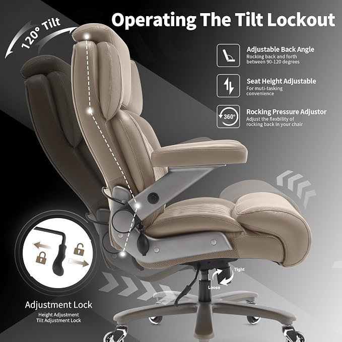 Big and Tall Office Chair 700lbs, Ergonomic High Back Computer Desk Chair | Adjustable Headrest&Lumbar Support, 3D Flip Arms, Large Wheels, Heavy Duty Metal Base, Thick Padded Wide Seat Executive Chair