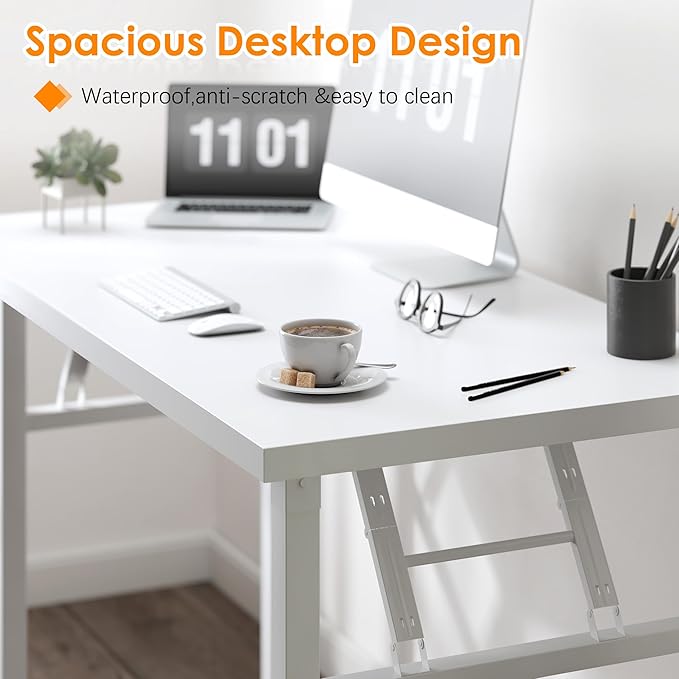 SogesHome No Assembly Folding Computer Desk, 31.5 Inch Small Compact Desk for Home Office, Modern Writing Table with Adjustable Leg Pads, Gaming Desk for Living Room, Dorm and Small Spaces, White
