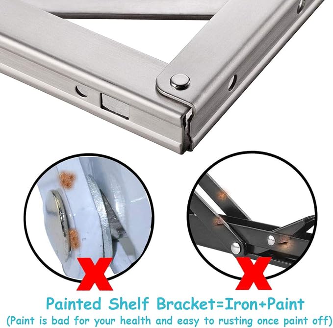 CLT 18'' Folding Shelf Brackets Max. Load 440 lb, Heavy Duty Stainless Steel DIY Wall Mounted Shelf Bracket Space Saving for Table Work Bench, Pack of 2
