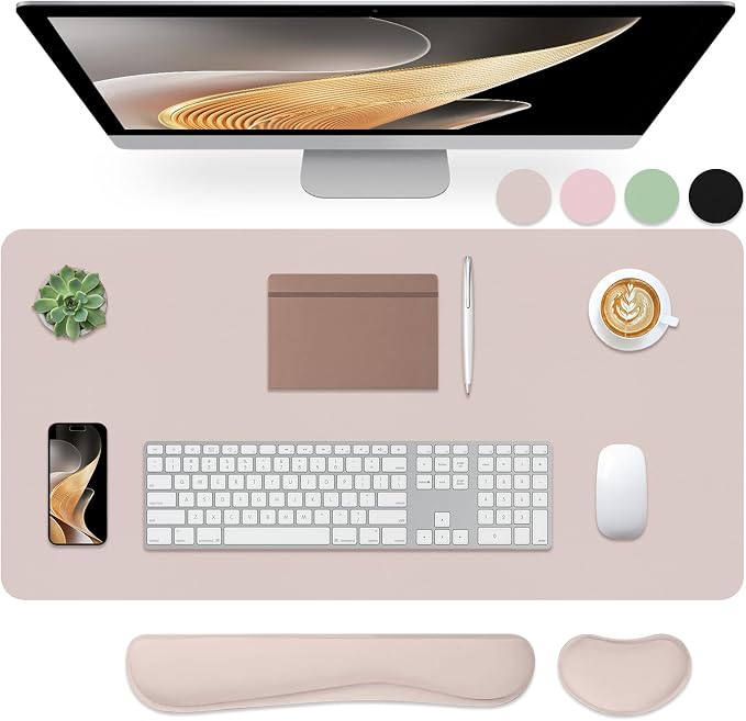 Desk Mat Set, Wrist Rest for Computer Keyboard, 3-in-1 Large Mouse Pad and Keyboard Wrist Rest Set, Non-Slip Desk Mat Protector for Office, Home(27.5×13.8 Inches, CreamPI)