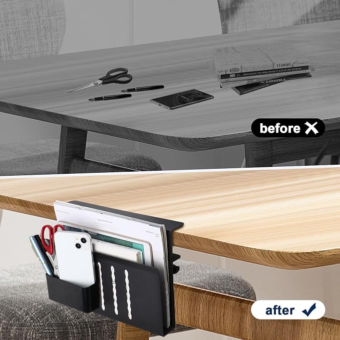 2 Tier Desk Side Storage Organizer, Under Desk Laptop Holder, No Drill Hanging Desks Caddy for Office & Home, Clamp On Desk Shelf for Tablet, Files, Accessories, Load 30Lbs