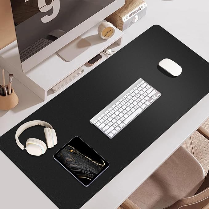 Non Slip Desk Mat, 31.5" x 15.7" PU Leather Desk Pad, Cork Desk Mat for Desktop, Desk Pad for Keyboard and Mouse, Ideal for Office and Home, Black