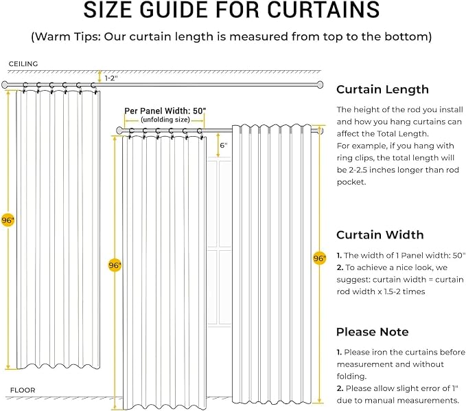 INOVADAY 100% Blackout Curtains for Bedroom, Black Out Curtains 96 Inch Long, Clip Rings Linen Blackout Drapes, Thermal Insulated Room Darkening for Living Room, 2 Panels - Orange,W50xL96