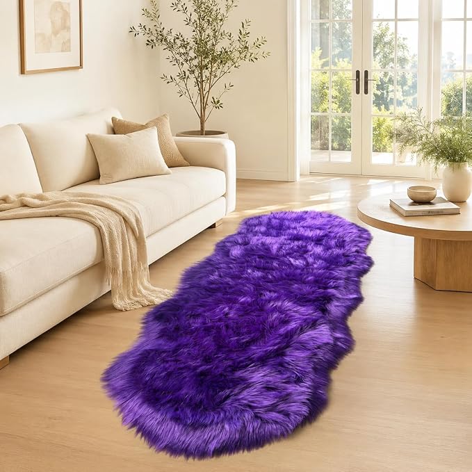 EasyJoy Faux Sheepskin Rug, Fluffy Faux Fur Rug, Ultra Soft Shag Area Rug with Non-Slip Backing for Bedroom, Living Room, Nursery, Kids Room(2 x 6 ft Sheepskin, Dark Purple)