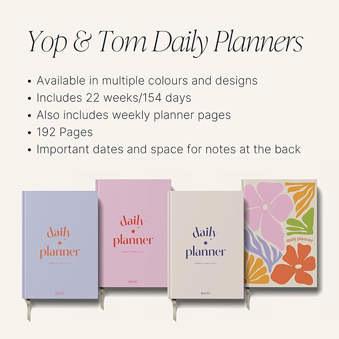 Yop & Tom Undated Daily Planner - Productivity Planner - Weekly and Daily Organizer with Time Slots - Purple & Orange