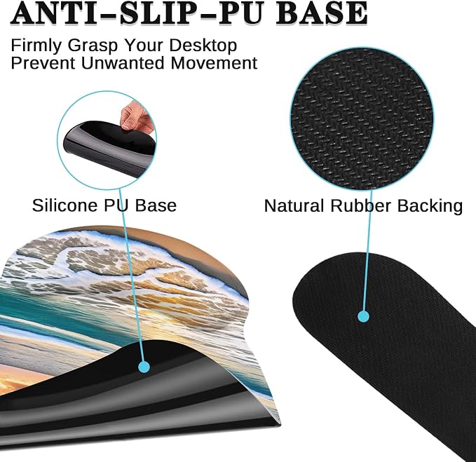 Britimes Summer Beach Sun Ergonomic Mouse Pad Set with Wrist Rest Non-Slip Rubber Base Wrist Cushion Support and Coasters Mousepad with Wrist Support for Computer Keyboard and Desk
