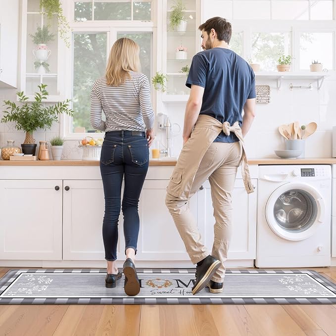 Kitchen Rugs, 2 PCS Kitchen Mats for Floor, Cushioned Non-Slip Anti Fatigue Mats for Kitchen Floor, Kitchen Runner Rugs for Standing Desk, Office, Laundry (17.3’’ x 30’’ + 17.3’’ x 70’’)
