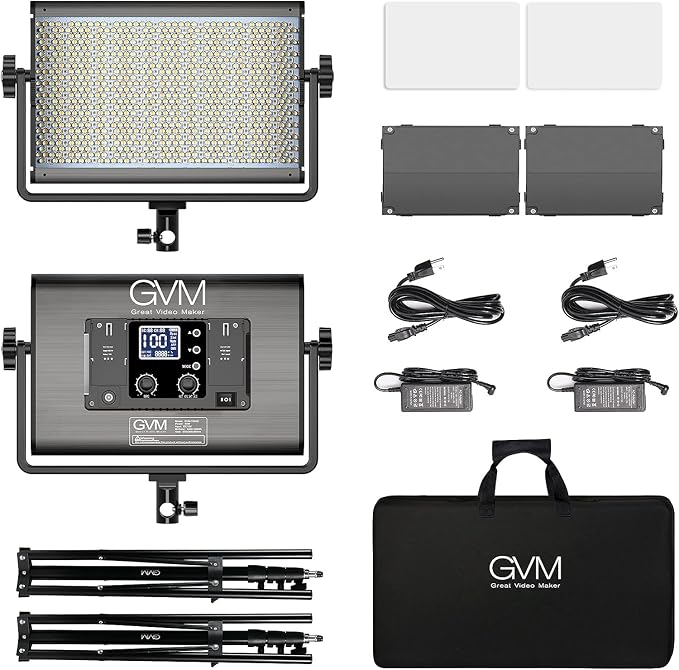 GVM 1300D RGB LED Video Light, 65W Video Lighting Kit with Bluetooth Control, 25000lux/0.5m, 2 Packs Led Panel Light for YouTube Studio, Video Shooting, Broadcasting, Conference, 18 Kinds Scene Modes