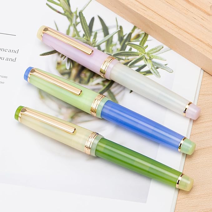 3 Jinhao 82 Fountain Pen Transparent Mixed Morandi Color Acrylic Medium Point Gold Trim with Converter Set