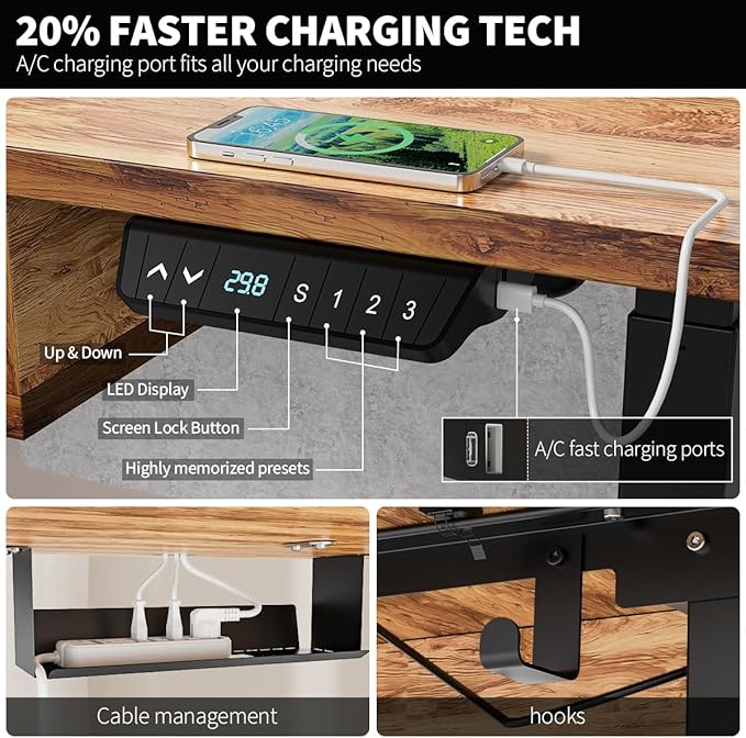 Kingant Electric Standing Desk with 4 Drawers,USB Charging Ports 48"x 30" | Ergonomic Height Adjustable Large Workstation, Heavy-Duty Sit Stand Up Desk For Home Office Daily Work,Light Rustic Brown