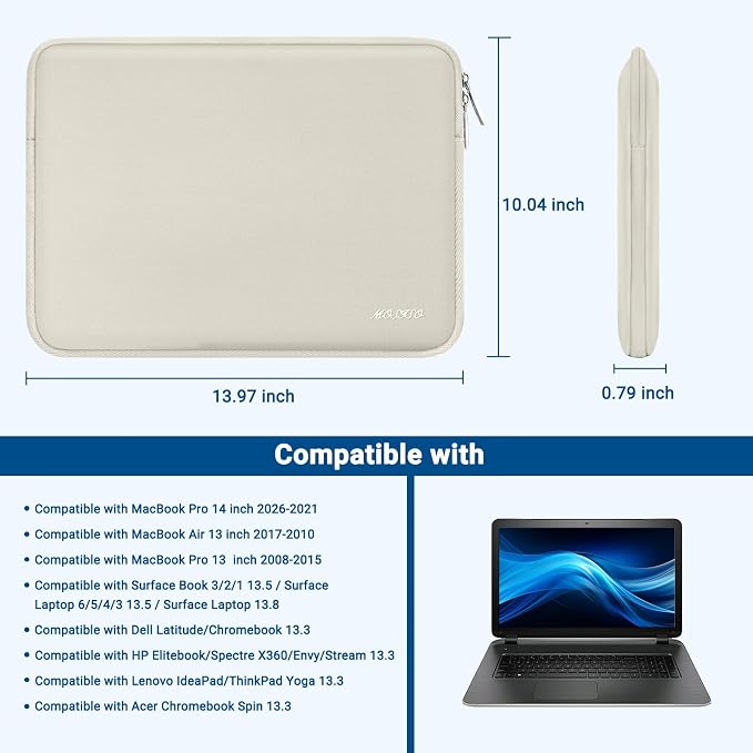 MOSISO Laptop Case 13.3 inch, 13-13.3 inch Laptop Sleeve Bag Compatible with MacBook Air/Pro 13/Pro 14 M5 M4 M3 M2 M1, HP Dell ASUS Lenovo, Neoprene Computer Sleeve Bag with Small Case, Sand