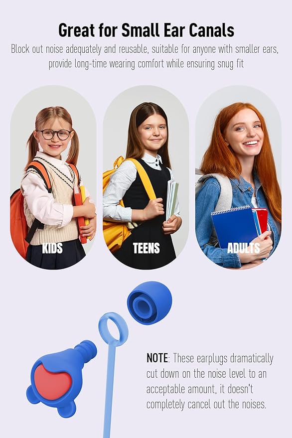 Kids Ear Plugs (6-12 yrs) - Reusable Noise Relief Earplugs for Focus, Travel, Concerts, Socializing, Sports Events, Noise Sensitivity - 8 Ear Tips in XS/S/M/L,BURD