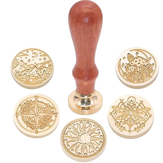 SWANGSA Galaxy Universe Wax Seal Stamp Set, Vintage 6 Pcs Sealing Wax Stamp Heads and 1 Wooden Handle for Christmas,Wedding Party Invitations, Letters, Envelopes