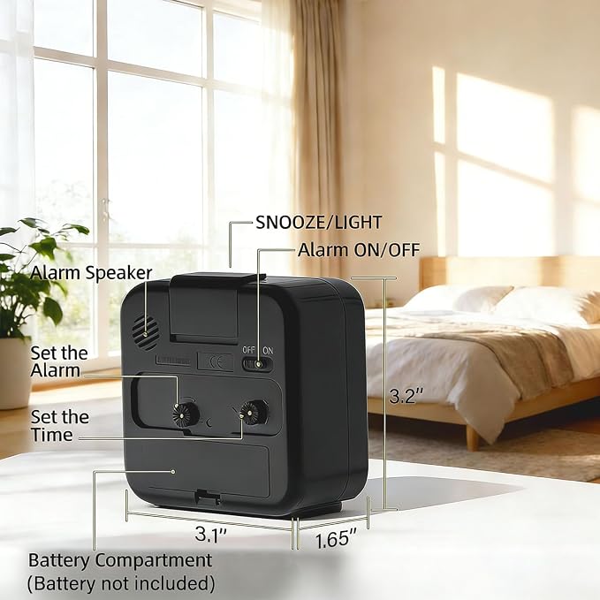 Analog Alarm Clock, Silent No Ticking Battery Operated Travel Alarm Clock with Night Light, Snooze, Loud Alarm, Luminous, Quiet Small Desk Clock for Bedrooms Deep Sleeper Adults Kids, Easy Set