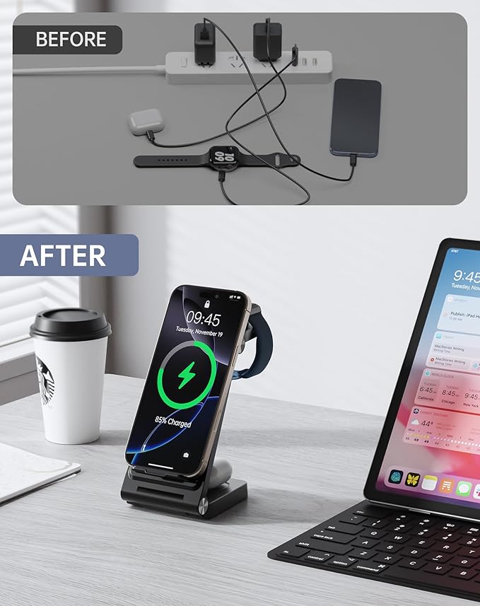 2026 Traveling Portable Wireless Fast Charger for Apple & Android Charging Station,3 in 1 Charging for iPhone 17 16 15 14 13 12, Apple Watch Series & Air pods 4 3 2 Pro,Samsung Galaxy-Gifts for Family