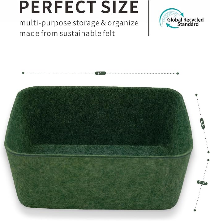 Felt deep Storage Bins lidded Drawer Organizer Caddy for junk stuff stationery makeup jewelry closet bathroom minimalist lifestyle (Forest Green Bin, S)