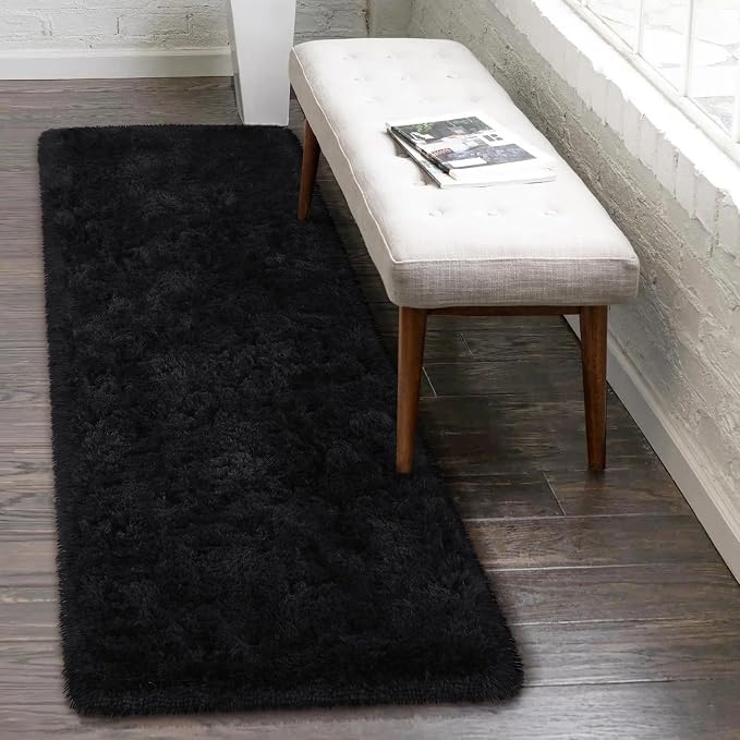 HOMORE Runner Rugs for Bedroom 2x10 Black Rug for Bedroom Bedside Soft Fluffy Area Rugs for Living Room Indoor Entrance Door Mat, Long Runner Rugs and Carpets for Dorm Nursery