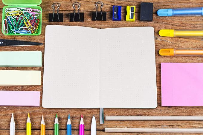 Guissi Classic Dotted Grid Bullet Notebook Journal Dot Hard Cover A5 Premium 80gsm Thick Acid-Free Paper with Fine Inner Pocket Faux Leather Office School Supplies 144 Pages Designed in Florence