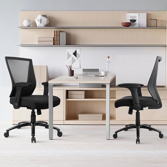 CLATINA 500lbs Big and Tall Office Chair Heavy Duty Ergonomic Mesh Desk Chairs with Wide Thick Seat Cushion and Adjustable Armrests for Home Office Conference Heavy People, Black(2 Pack)