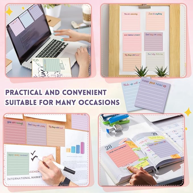 Yinder 24 Pcs Inspirational Sticky Notes Thank You Gift Motivational Sticky Note Pad Employee Appreciation Gift Bulk for Staff Coworker Teacher Nurse Office Groups 3 x 3'' (Motivation,Aesthetics)