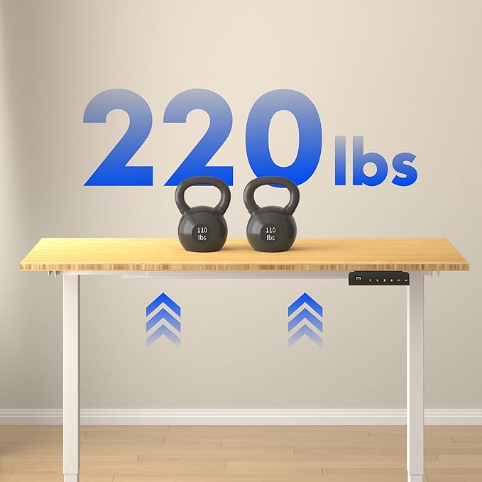 FLEXISPOT E3 Bamboo Dual Motor 72 x 30 Electric Standing Desk Sit Stand Up Desk, Holds 220 lbs, Adjustable Height w/ Memory Presets, Solid Bamboo Desktop & White Frame, Ships in 2 Boxes