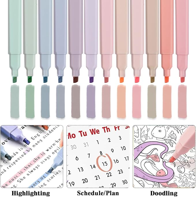 56 PCS Aesthetic School Supplies with Large Pencil Case, 5 Inspirational Ballpoint Pens, 12 Pastel Highlighters, 5 Black Ink Gel Pens, 6 Mechanical Pencils 0.5-0.7mm College Student Essentials (Beige)