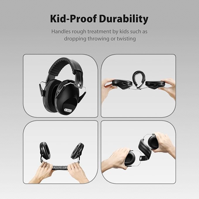 Noise Cancelling Ear Muffs: EM100 SNR27.4 Ear Muffs for Noise Reduction - Kids Noise Cancelling Headphones with Adjustable Headband for Monster Truck Autism Sensory Mowing Firework-Black