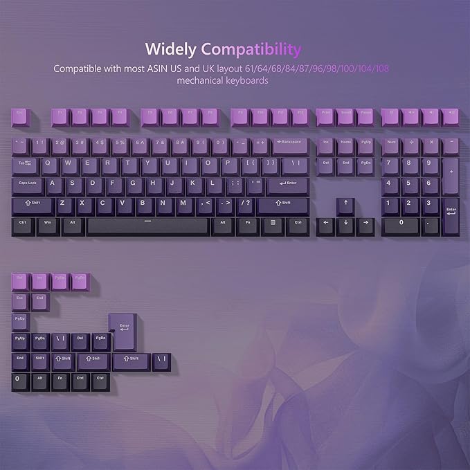 Womier Shine Through PBT Keycaps 60 75 100 Percent Cherry Profile, Custom Key Cap Doubleshot Keycaps Set, Universal Compatiability for Cherry Gateron MX Switches Keyboard, Gradient Purple