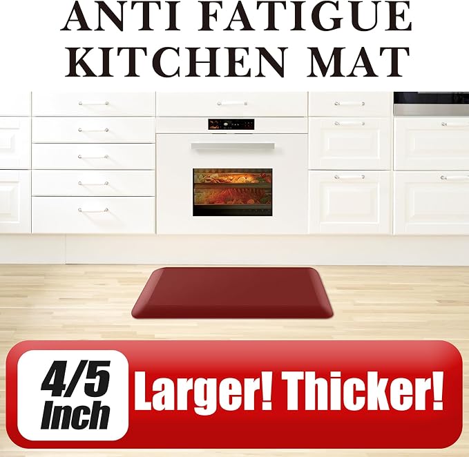 4/5 Inch Thick Kitchen Mat - Cushioned Anti Fatigue Mats for Kitchen Floor - Easy to Clean, Waterproof, Non-Slip Kitchen Rug for Sink, Office, Kitchen (24''x70'' Red)