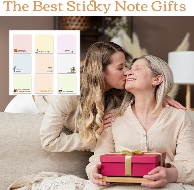 Lawyer Sticky Notes Gifts - 9 Pack Funny Attorney Notepads 3x3 Inches, Lawyer Gifts for Women Men, Law Self-Stick Memo Pads, Legal School Office Supplies for Students Coworkers (450 Sheets)