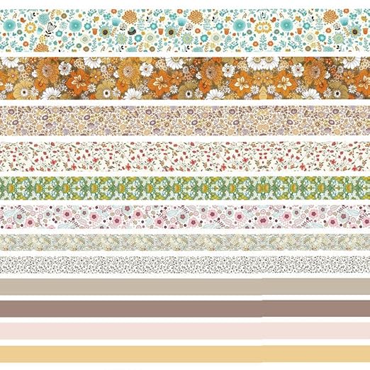 CooBigo 12 Rolls Washi Tape Set, Decorative Masking Tapes for Arts Scrapbook Planner Journaling Supplies Gift Wrapping DIY Crafts (Flowers)