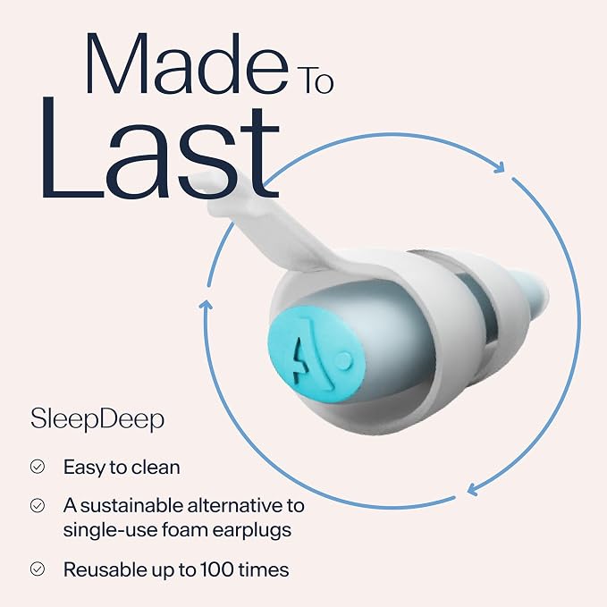 Alpine SleepDeep Earplugs for Sleeping – Side Sleepers & Snoring – Ultra-Soft Noise Reducing Earplugs – 27dB SNR – Hypoallergenic, Silicone-Free – 1 Pair (S)