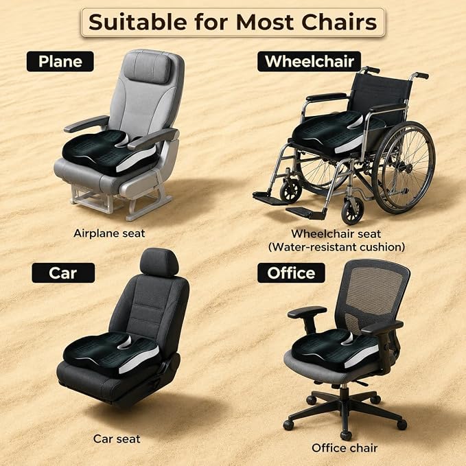 Seat Cushions for Office Chairs Wheelchair Cushion for Long Sitting Back Pain,Memory Foam Seat Car Computer Desk Chair Cushion,Coccyx Cushion for Tailbone Pain Relief Cushion Office Chair Black White