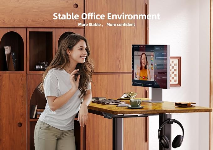 Claiks Electric Standing Desk with Drawer 40 Inch Rustic Brown | Sturdy steel frame supports 176 lbs, 28.35-46.46 inch height range, 45 dB quiet motor, 2 hooks included, quiet
