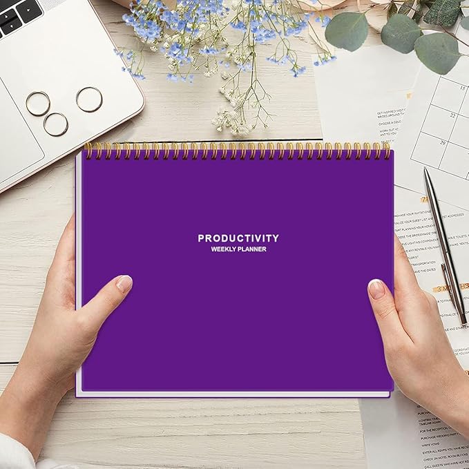 Weekly Productivity Planner - 8.5" x 11" Dashboard Desk Notepad Has 6 Focus Areas to List Tasks for Goals, Projects, Clients, Academic or Meal-Organize Your Daily Work Efficiently, 54 Weeks, Purple