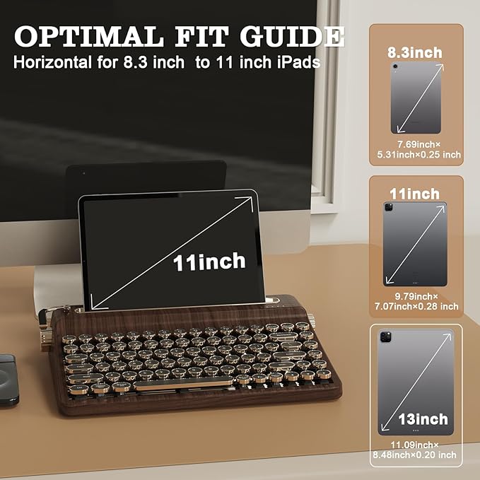 YUNZII QL75 Wireless Typewriter Hot Swap Retro Mechanical Keyboard,Punk Round Keycaps,RGB Backlit QMK/VIA Programmable, Multi-Device Keyboard with 2.4GHz/Type-C/BT5.0 (Wood, Onyx Switch)