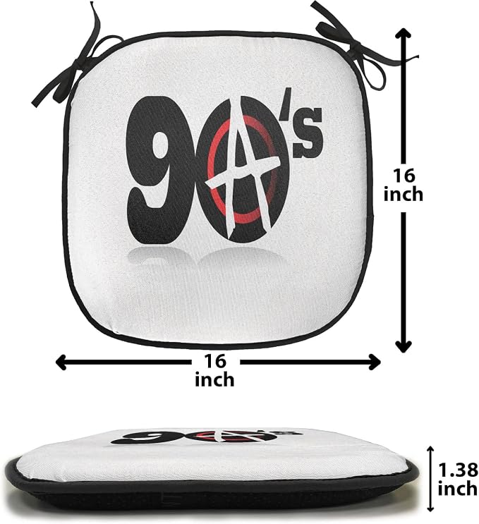 Lunarable 90s Chair Cushion Pads Set of 6, Nineties Revolution Energy Strength Fight Modern Times Victory Symbolic Art, Anti-Slip Seat Padding for Kitchen & Patio, 16"x16", Pale Grey Red Black