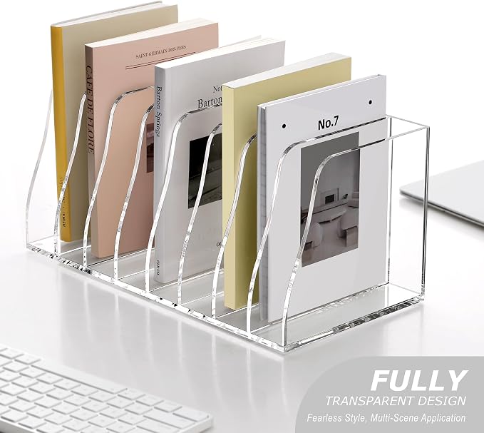 SANRUI Acrylic Desk File Organizer, 8 Slot Clear Magazine File Holder | Desktop Vertical Workspace Sorters, Folder Rack for Office Accessories Organization Storage